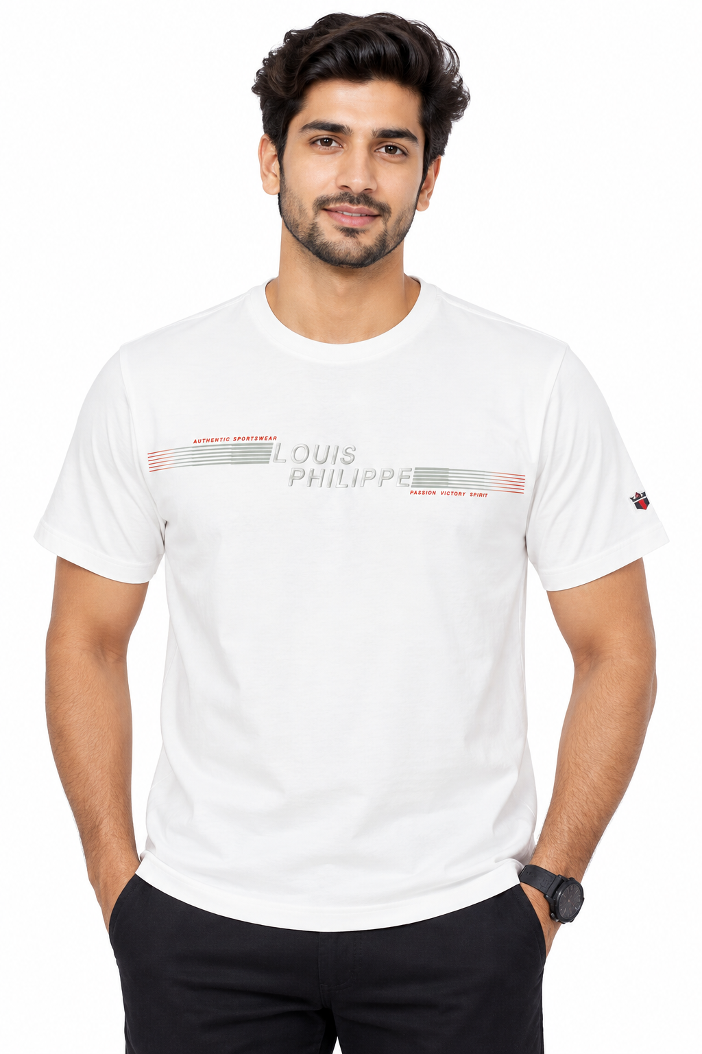 Men's White Printed Round Neck T-Shirt