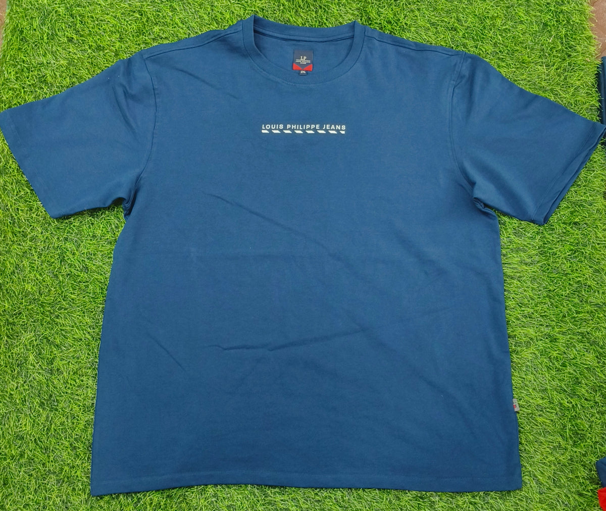 Men's Navy Blue Minimal Print Round Neck T-Shirt