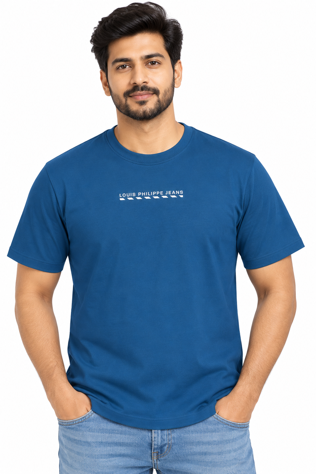 Men's Navy Blue Minimal Print Round Neck T-Shirt