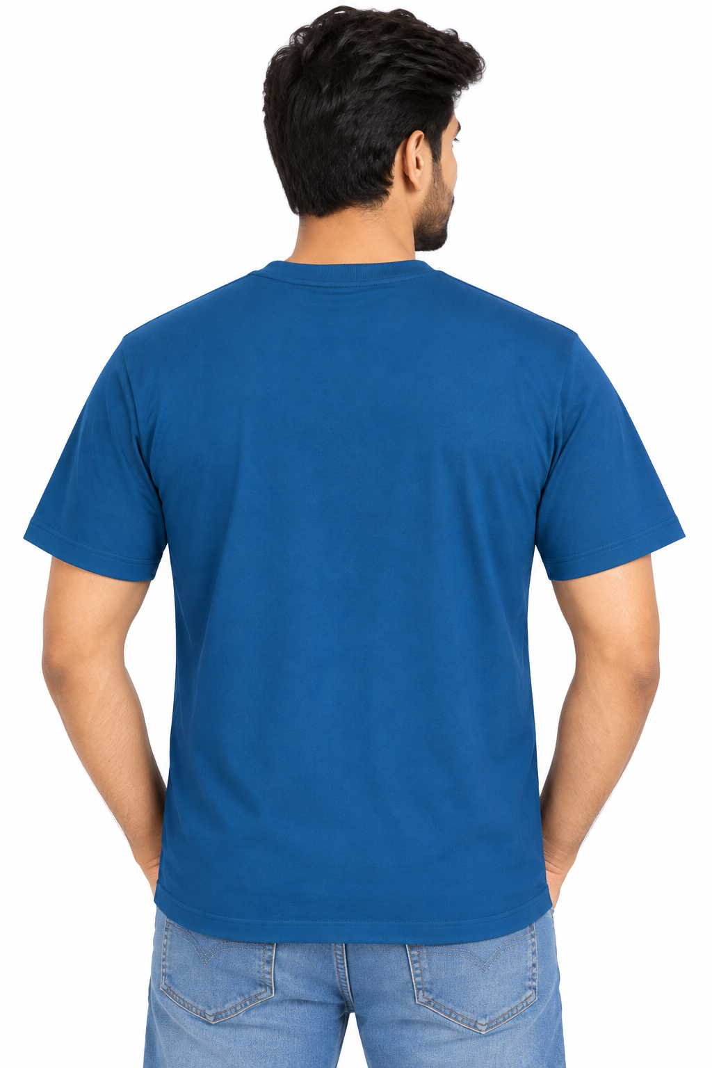Men's Navy Blue Minimal Print Round Neck T-Shirt
