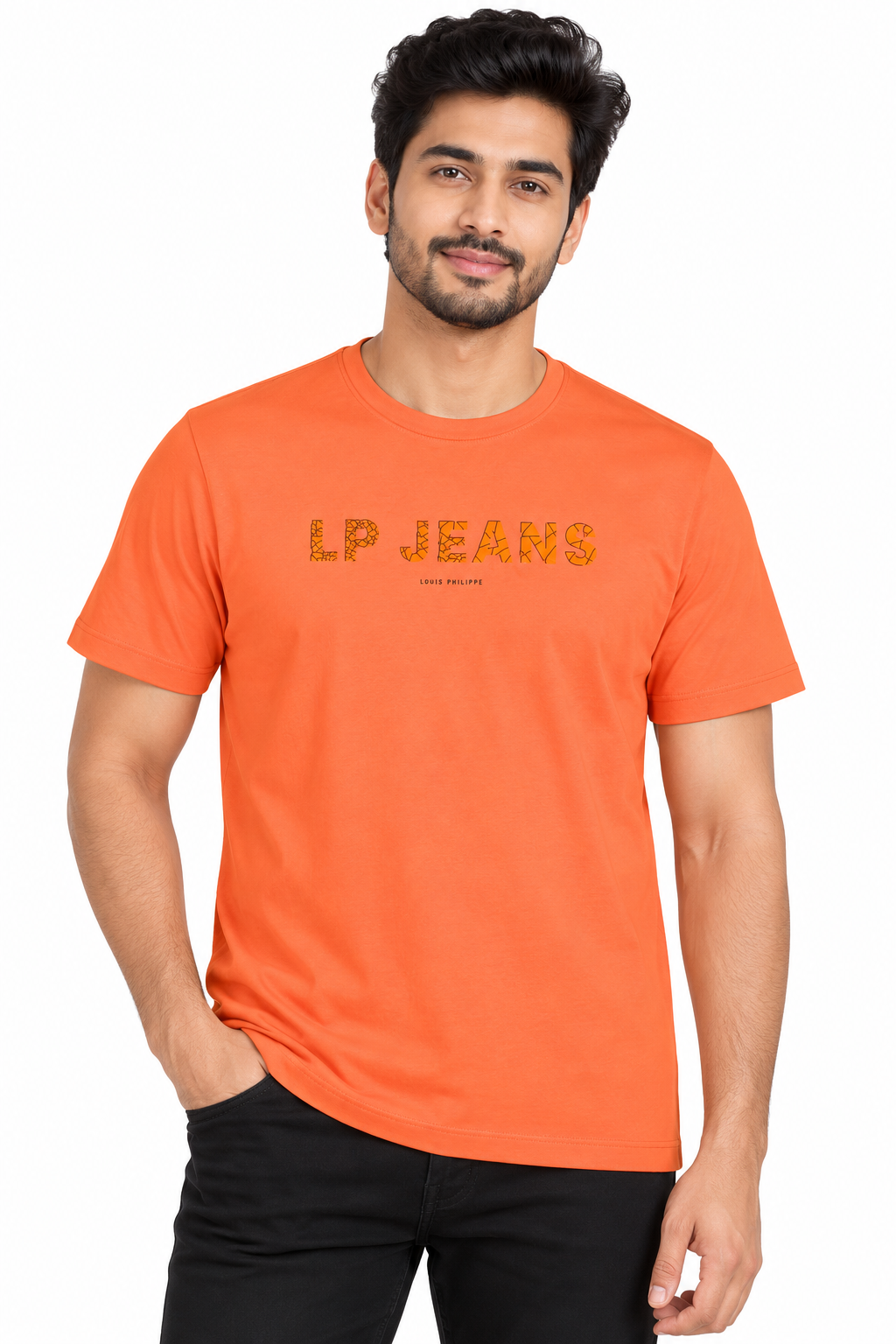 Men's Orange Graphic Round Neck T-Shirt