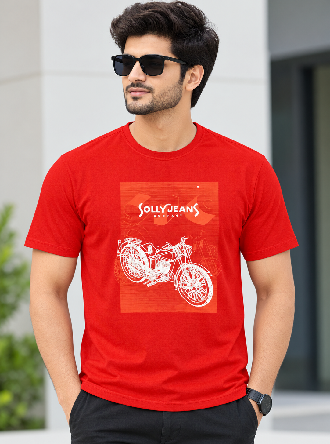 Men's Red Graphic Round Neck T-Shirt
