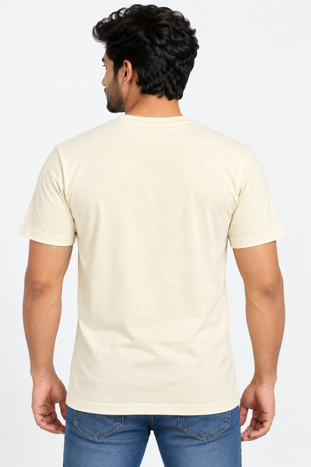 Men's Light Cream Graphic Round Neck T-Shirt