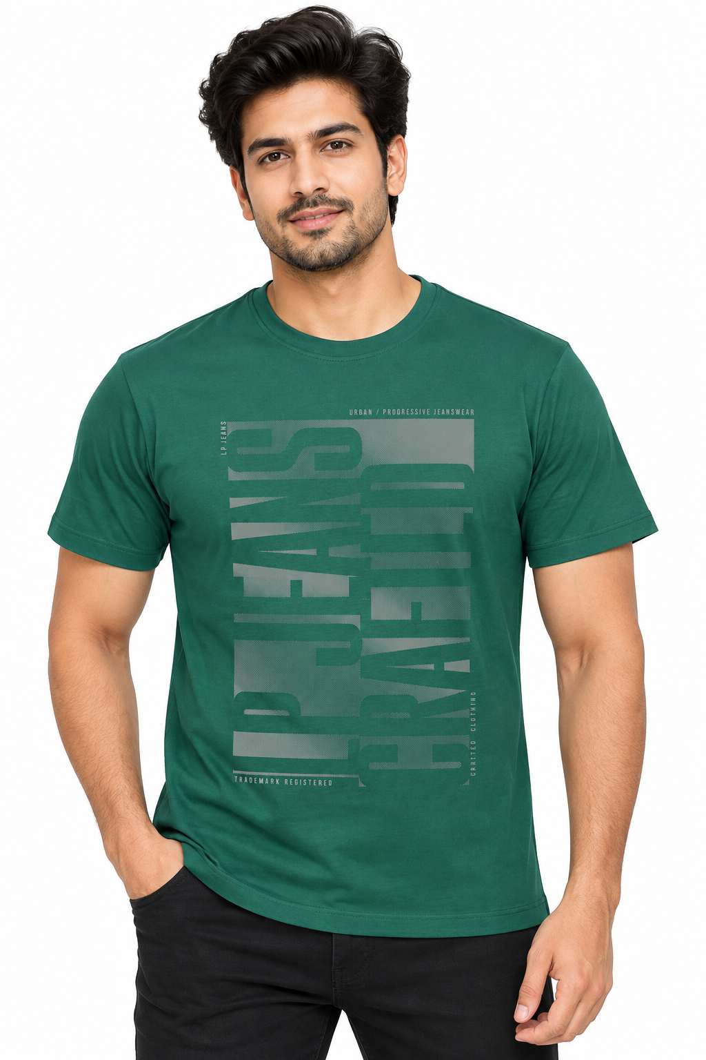 Men's Dark Green Graphic Round Neck T-Shirt