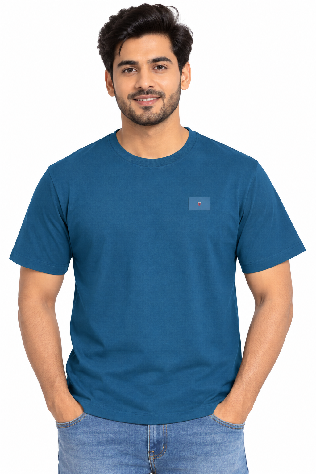 Men's Teal Blue Round Neck T-Shirt