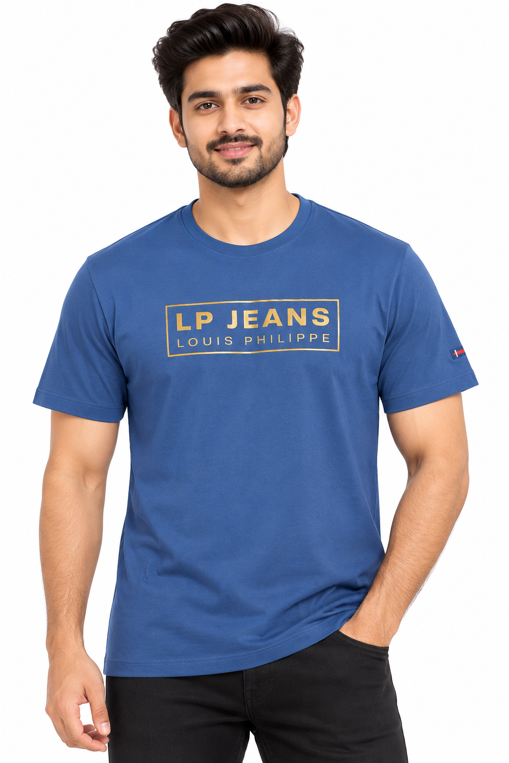 Men's Navy Blue Printed Round Neck T-Shirt