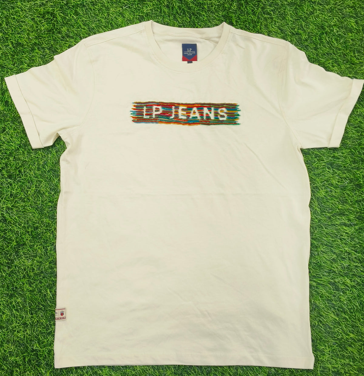 Men's Light Cream Embroidered Round Neck T-Shirt