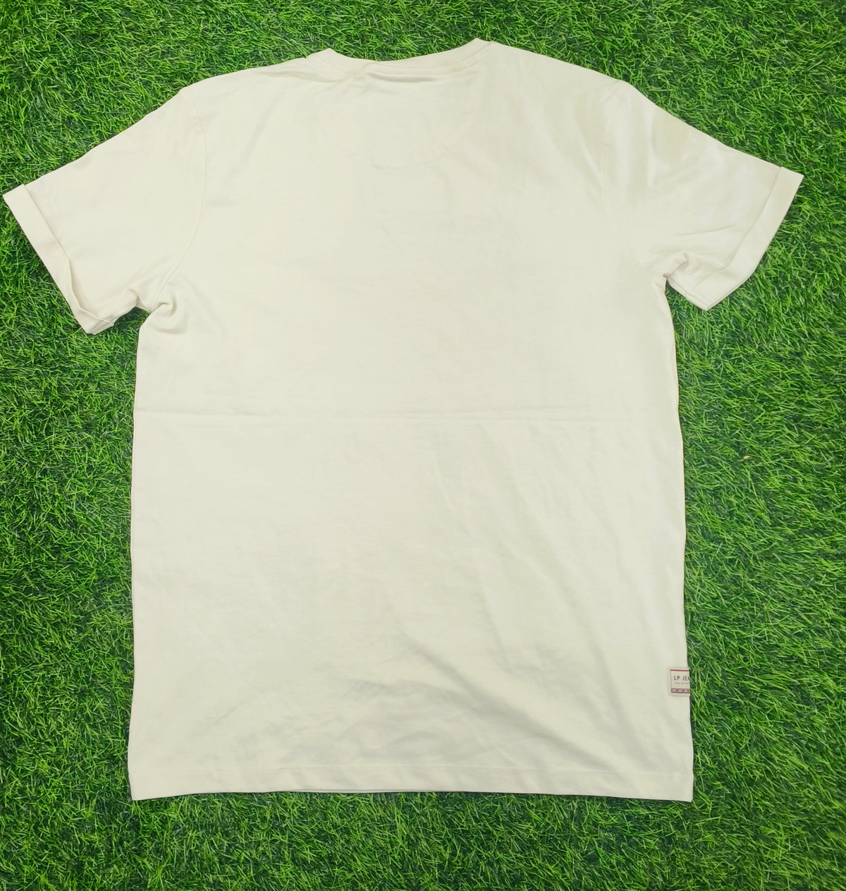 Men's Light Cream Embroidered Round Neck T-Shirt