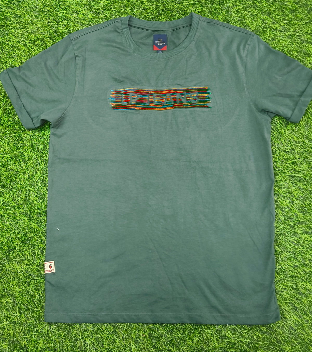 Men's Dark Green Embroidered Round Neck T-Shirt