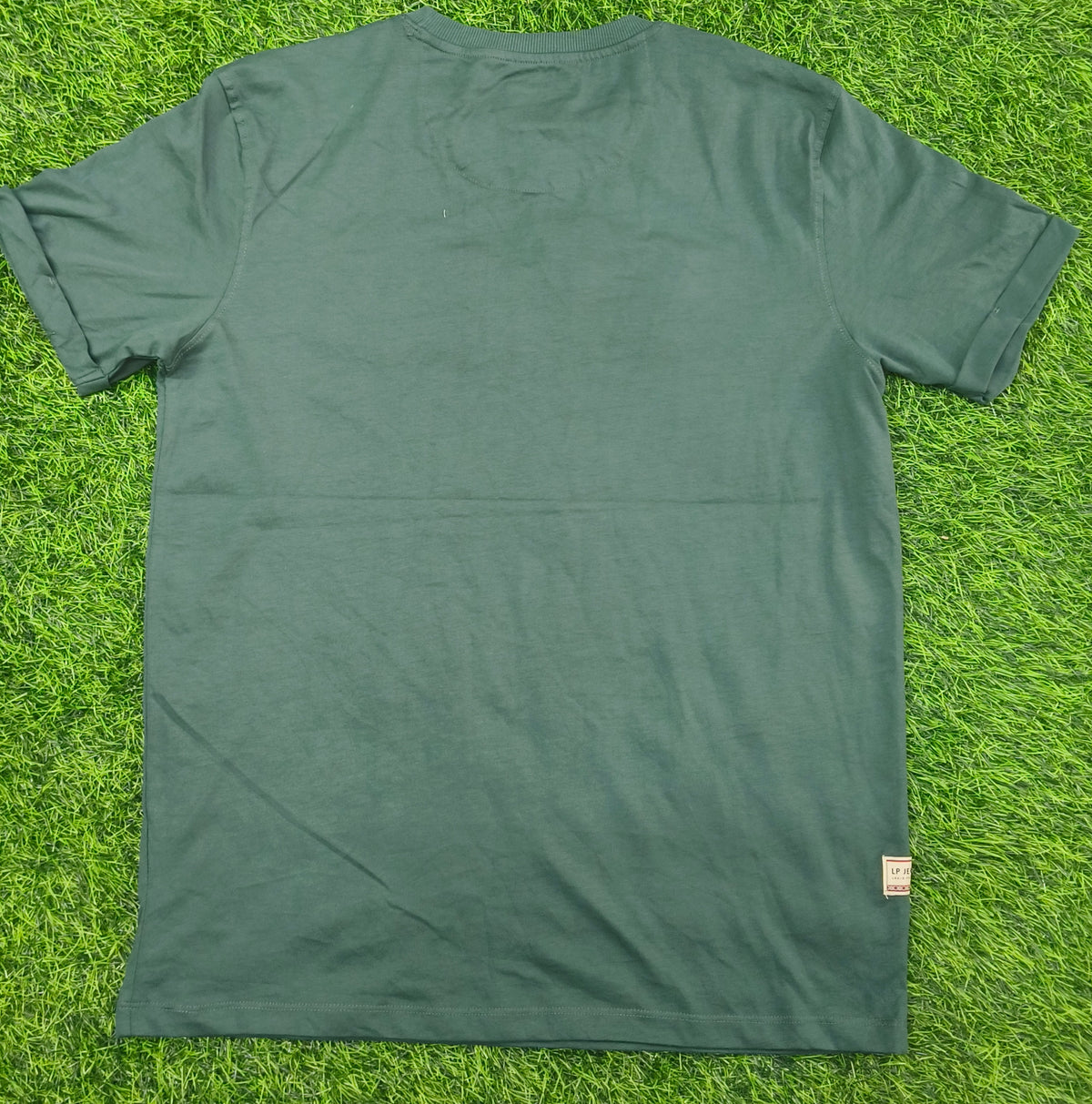 Men's Dark Green Embroidered Round Neck T-Shirt