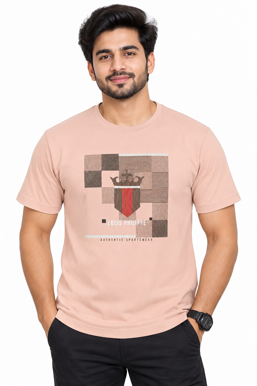 Men's Peach Graphic Printed Round Neck T-Shirt