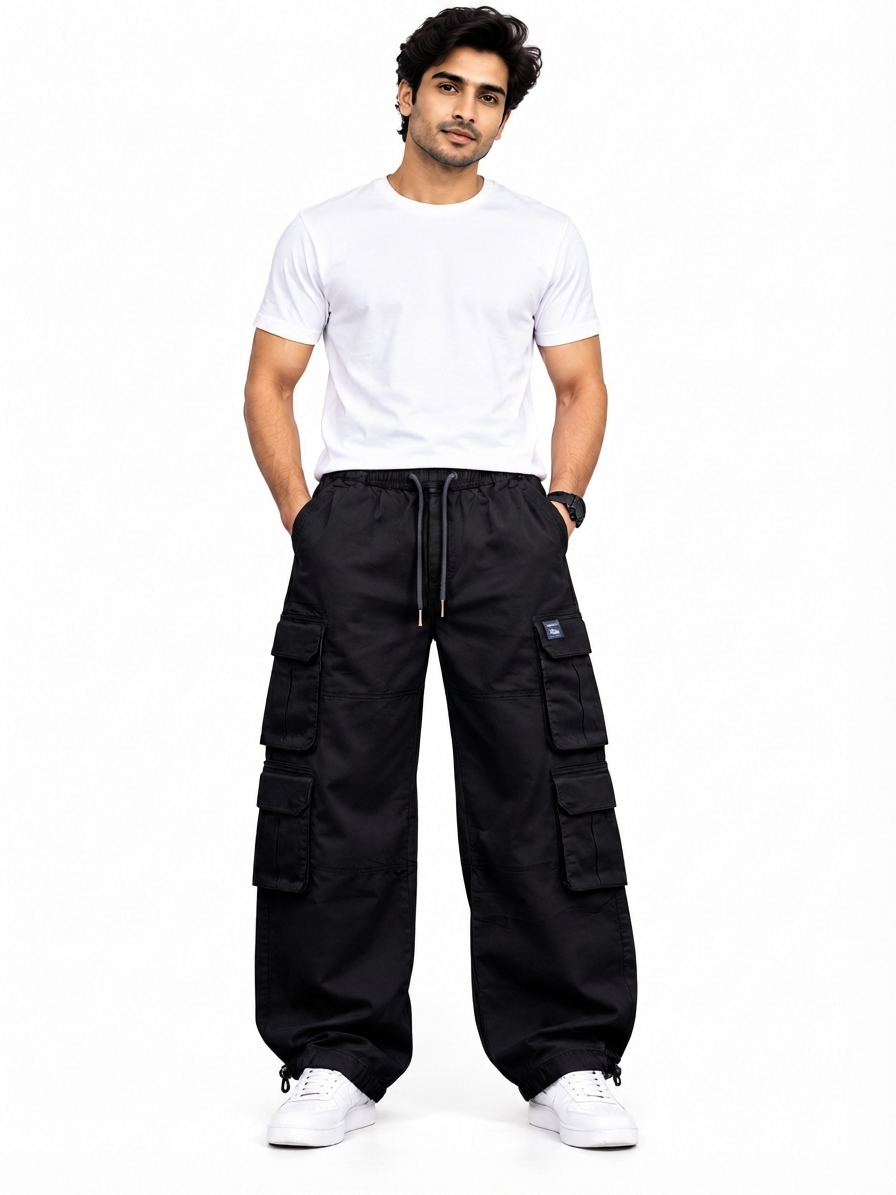 Men’s Black Multi-Pocket Baggy Cargo Pant