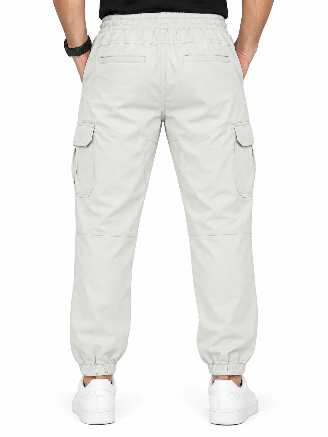 Men’s Light Grey 6-Pocket Cargo Jogger Pant with Elastic Waist