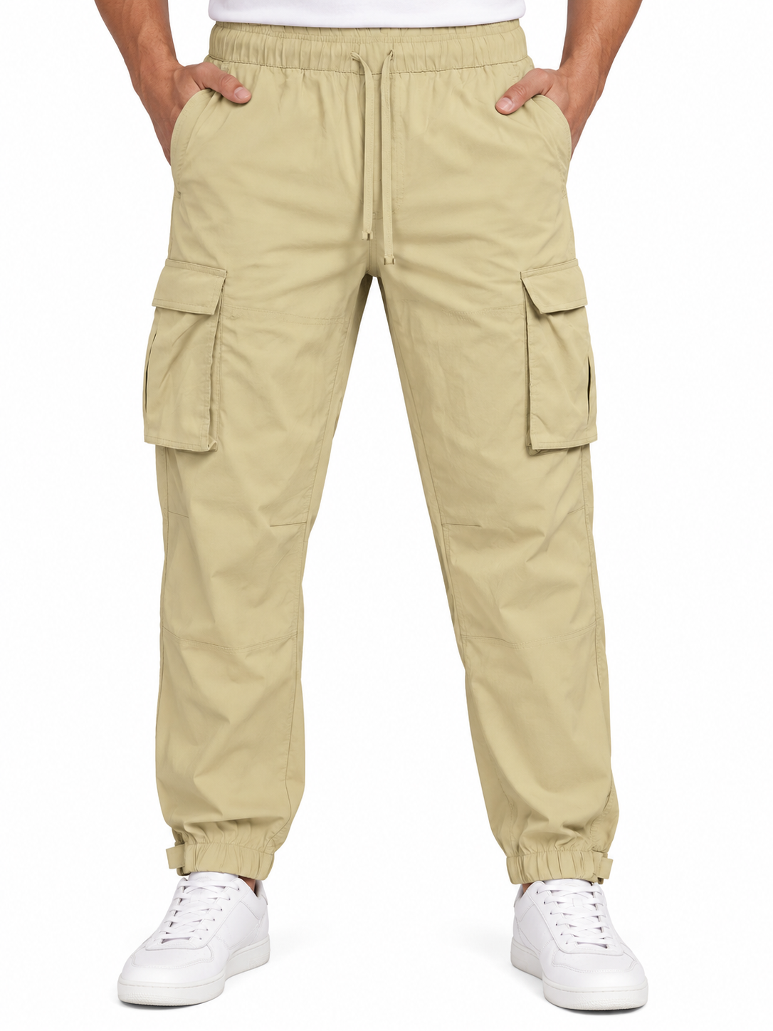 Men’s Beige 5-Pocket Cargo Jogger Pant with Adjustable Ankle