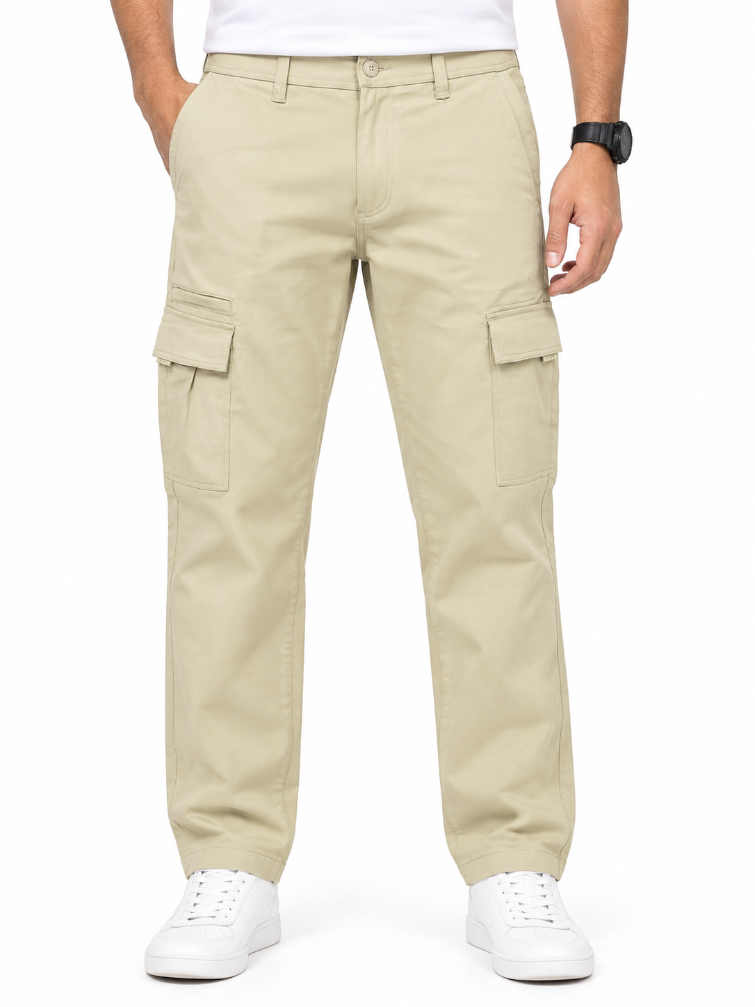 Men’s Light Khaki 6-Pocket Cargo Pant with Drawstring Waist