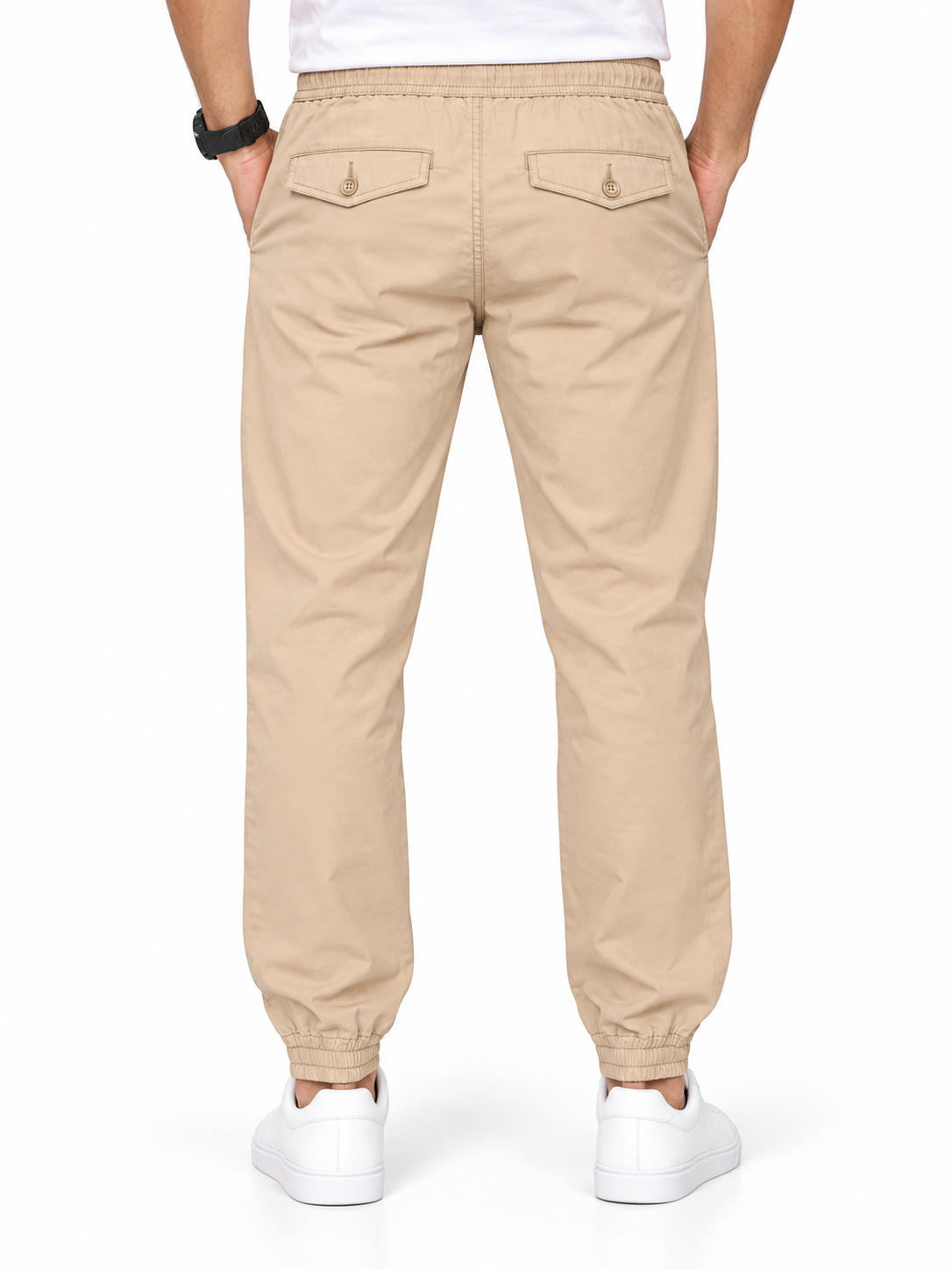 Men’s Beige 4-Pocket Elastic Waist Jogger Pant