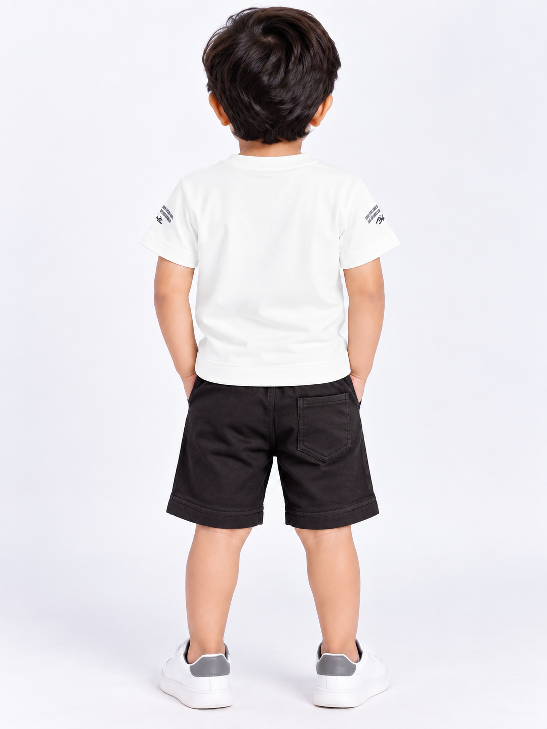 Kids Off-White Printed T-Shirt & Chocolate Cargo Short Set