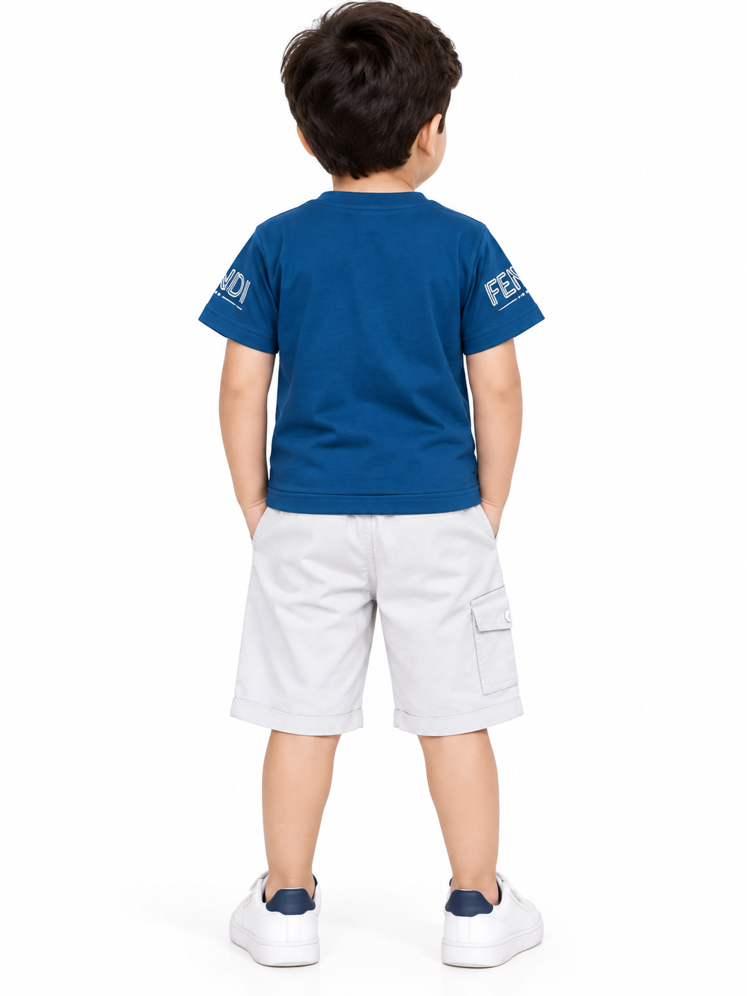 Kids Teal Blue Printed T-Shirt & Light Grey Cargo Short Set