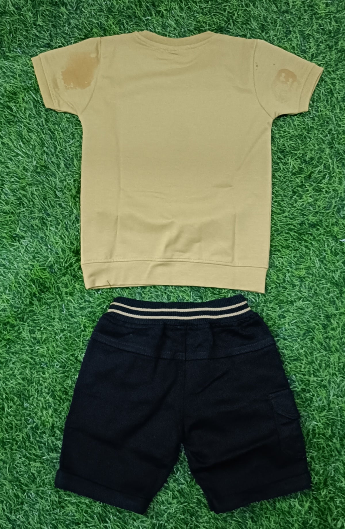 Kids Mustard Printed T-Shirt & Black Cargo Short Set
