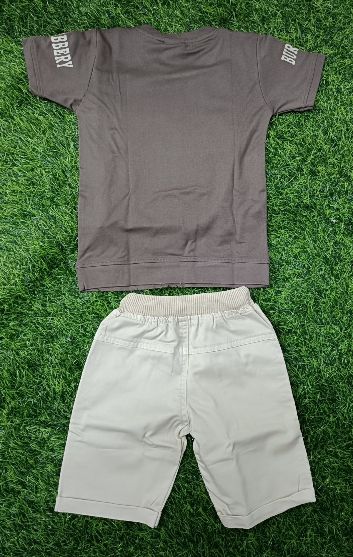 Kids Coffee Printed T-Shirt & Cream Cargo Short Set