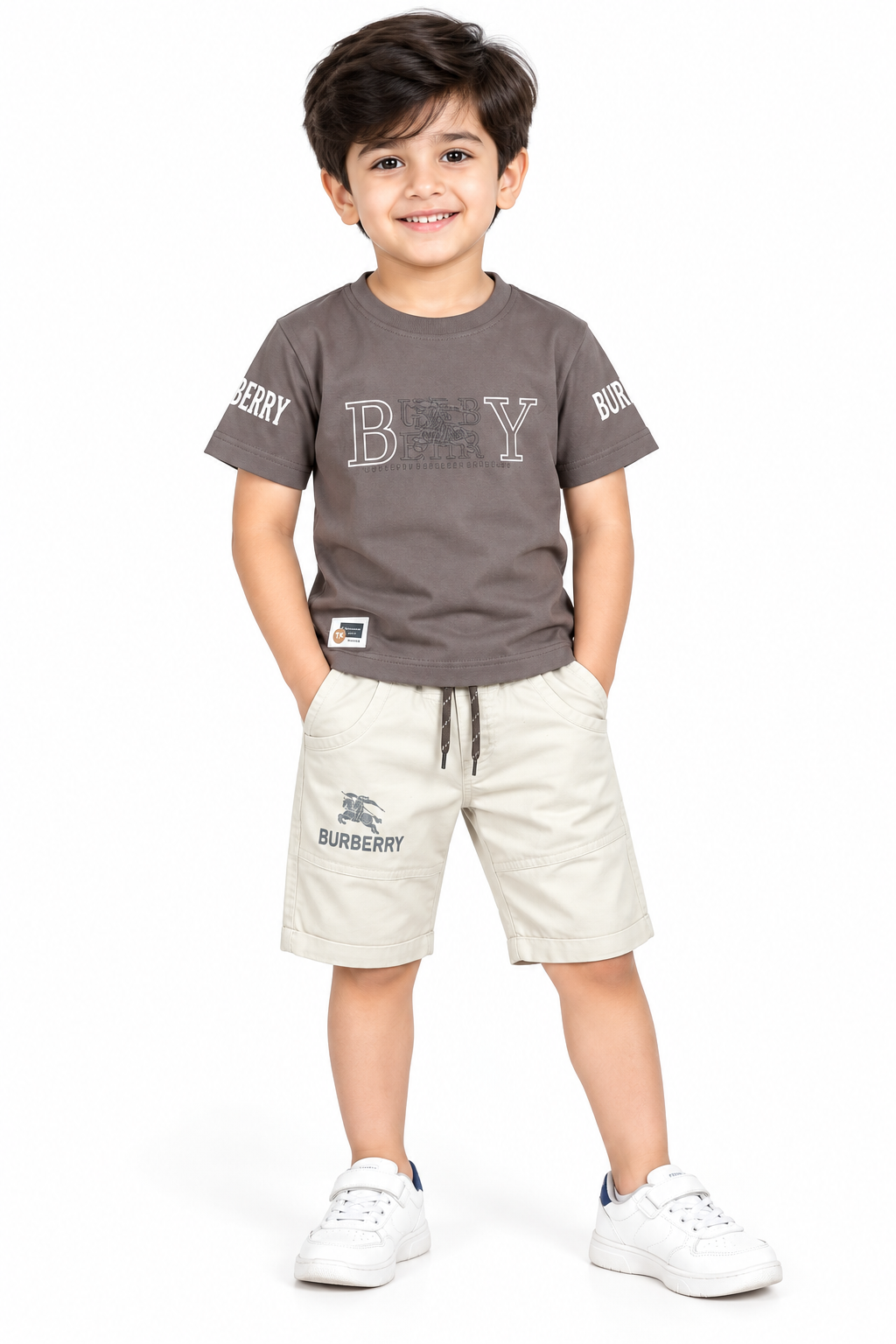 Kids Coffee Printed T-Shirt & Cream Cargo Short Set