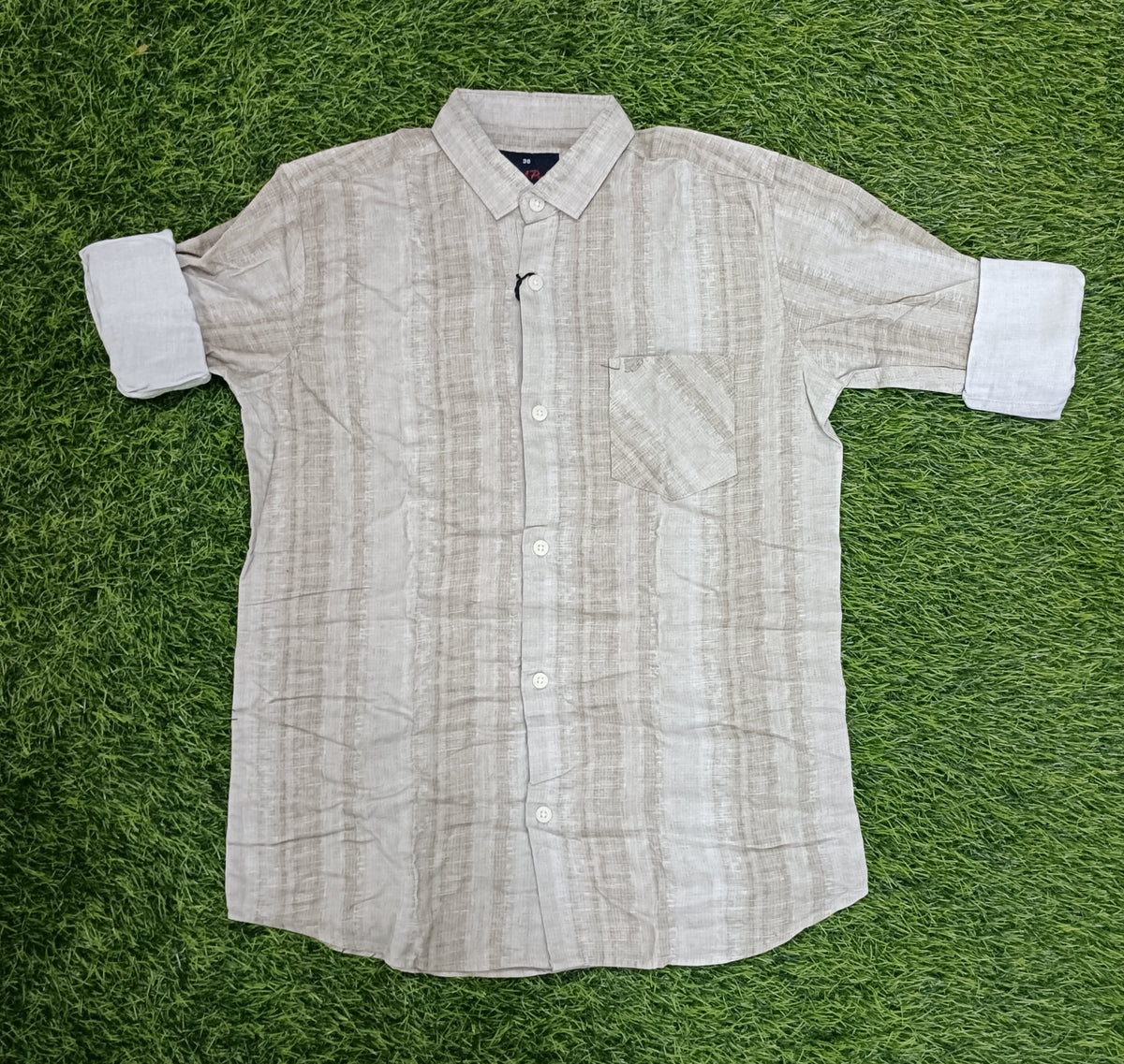 Boys Beige Textured  Full Sleeve Shirt