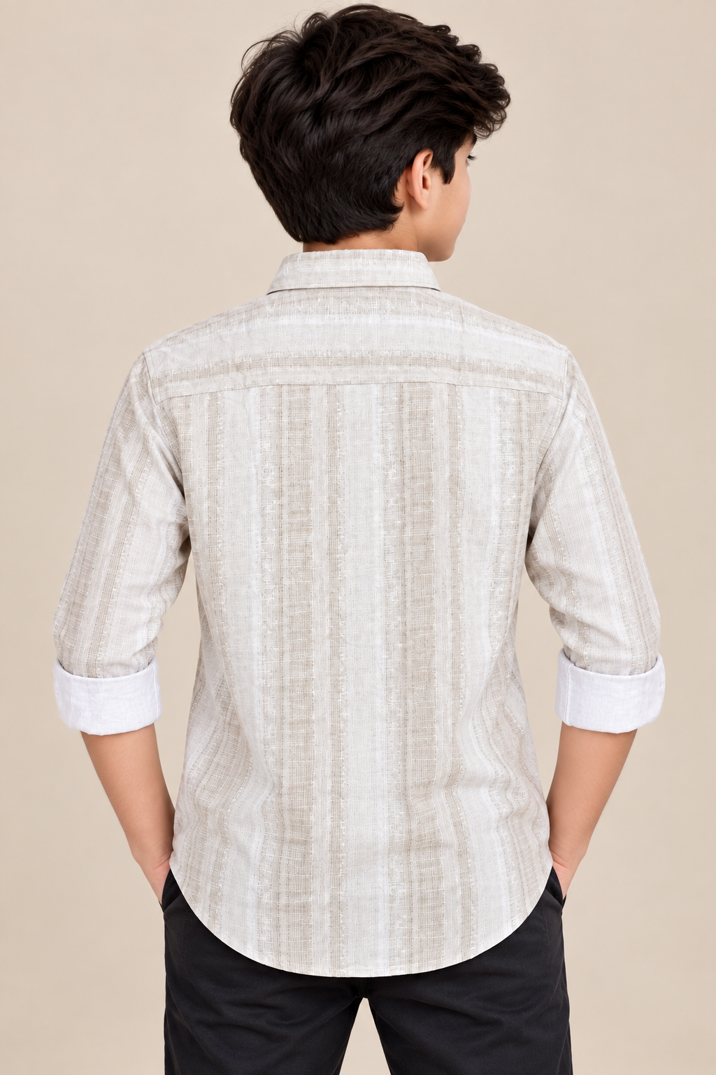Boys Beige Textured  Full Sleeve Shirt