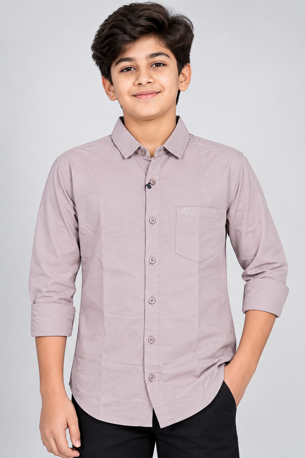 Boys Dusty Pink Colour Solid Full Sleeve Shirt