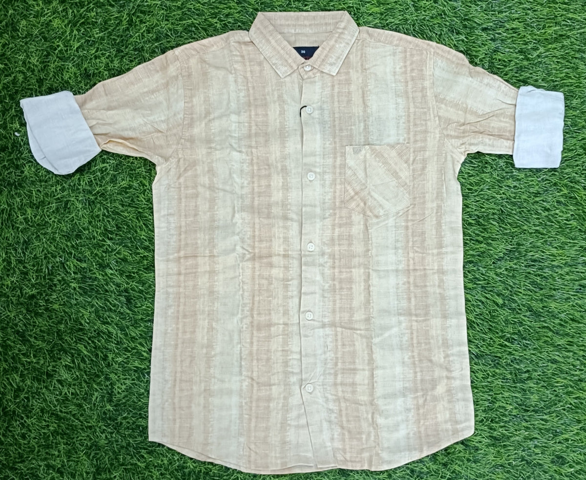 Boys Cream & Light Orange Textured Full Sleeve Shirt
