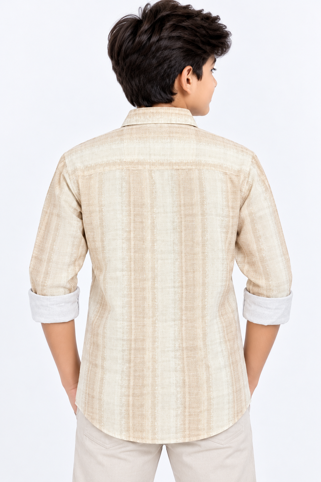 Boys Cream & Light Orange Textured Full Sleeve Shirt