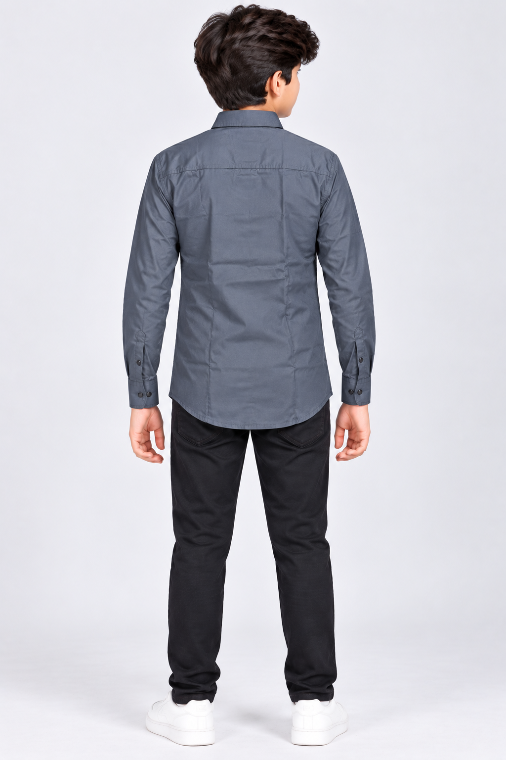 Boys Charcoal Grey Embellished Full Sleeve Shirt