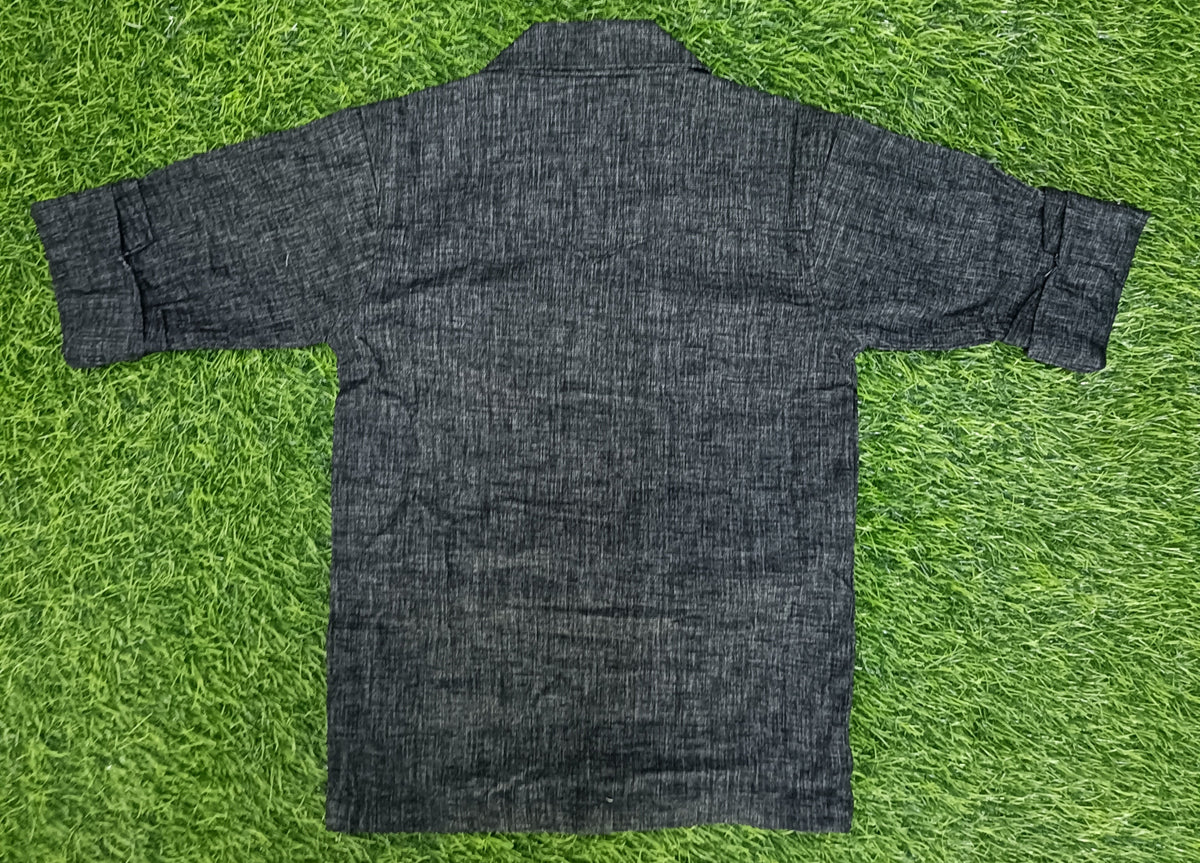 Boys Charcoal Black Textured Multi-Pocket Full Sleeve Shirt
