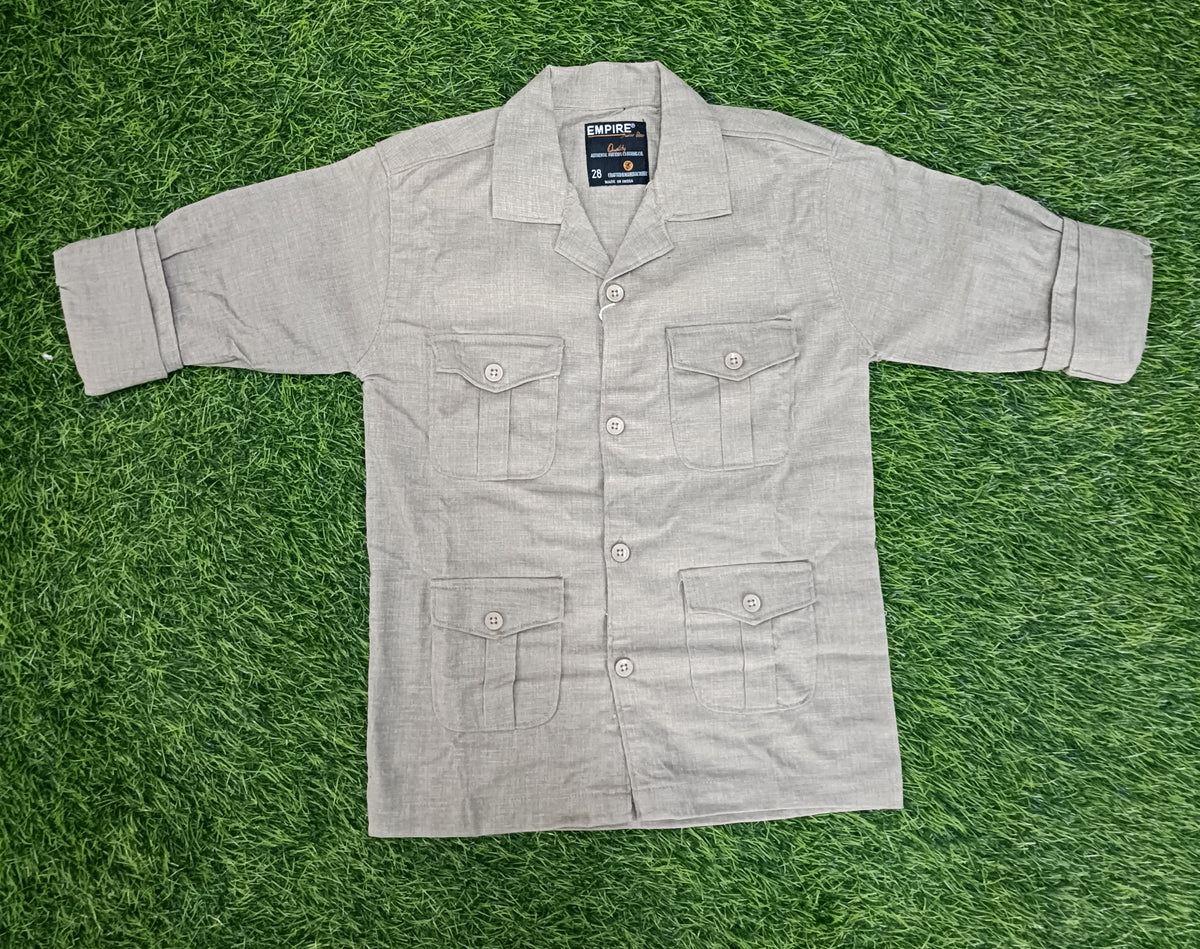 Boys Beige Multi-Pocket Full Sleeve Shirt