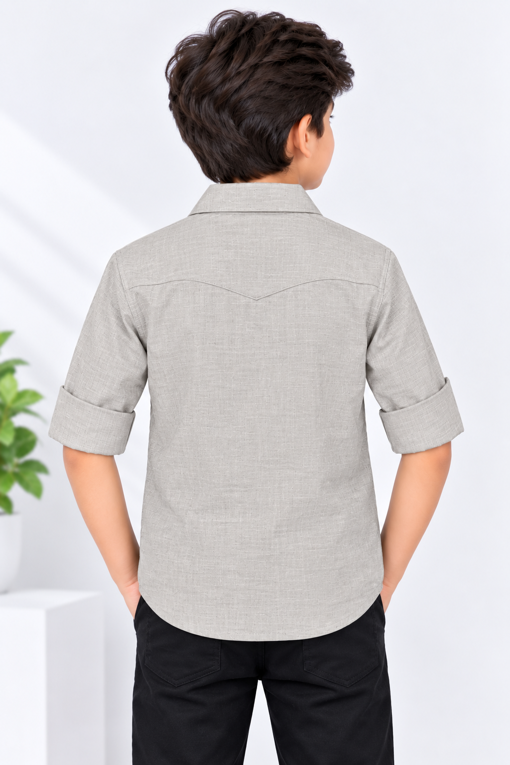 Boys Beige Multi-Pocket Full Sleeve Shirt