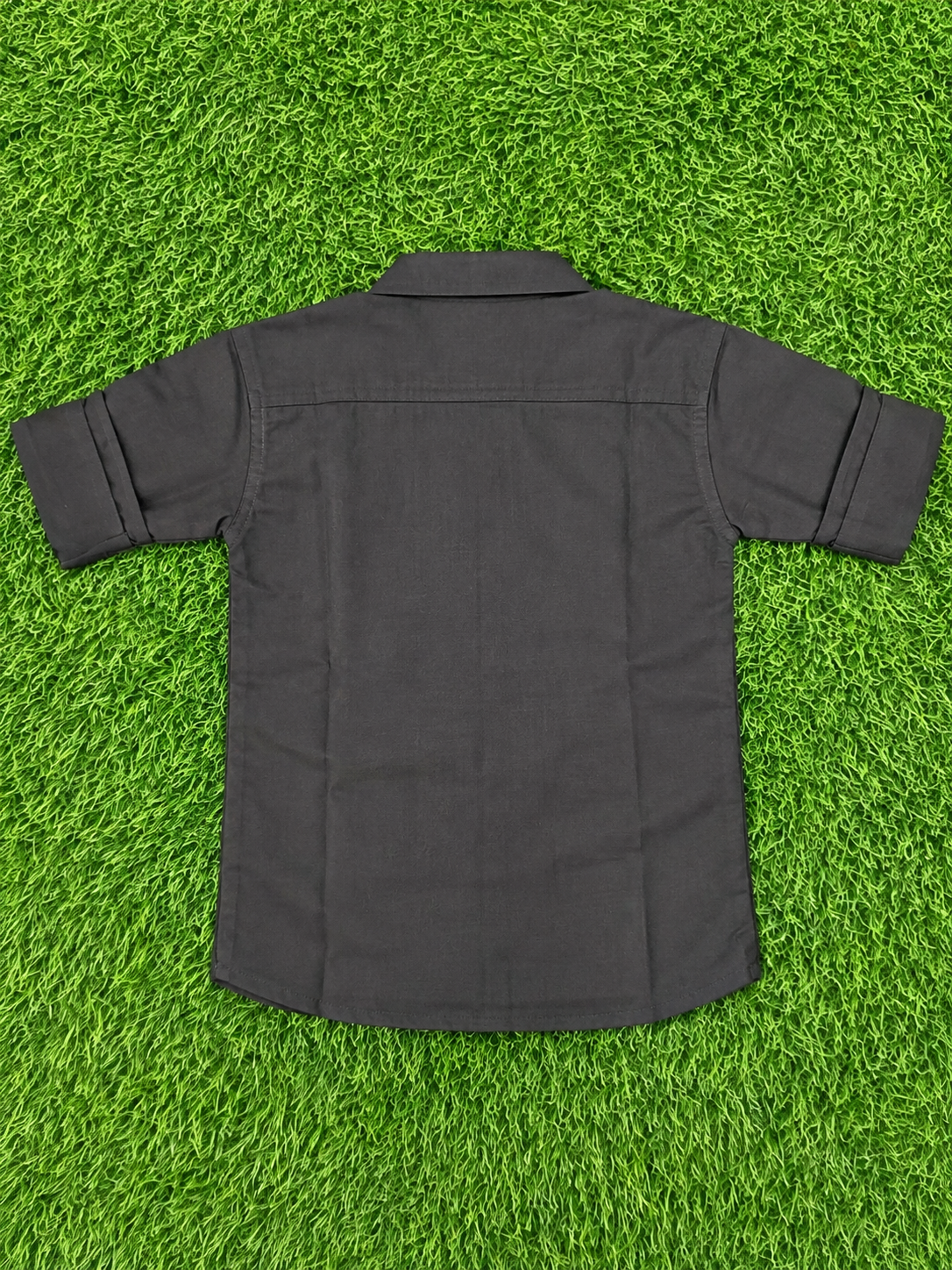 Boys Charcoal Black Floral Embroidered Full Sleeve Shirt