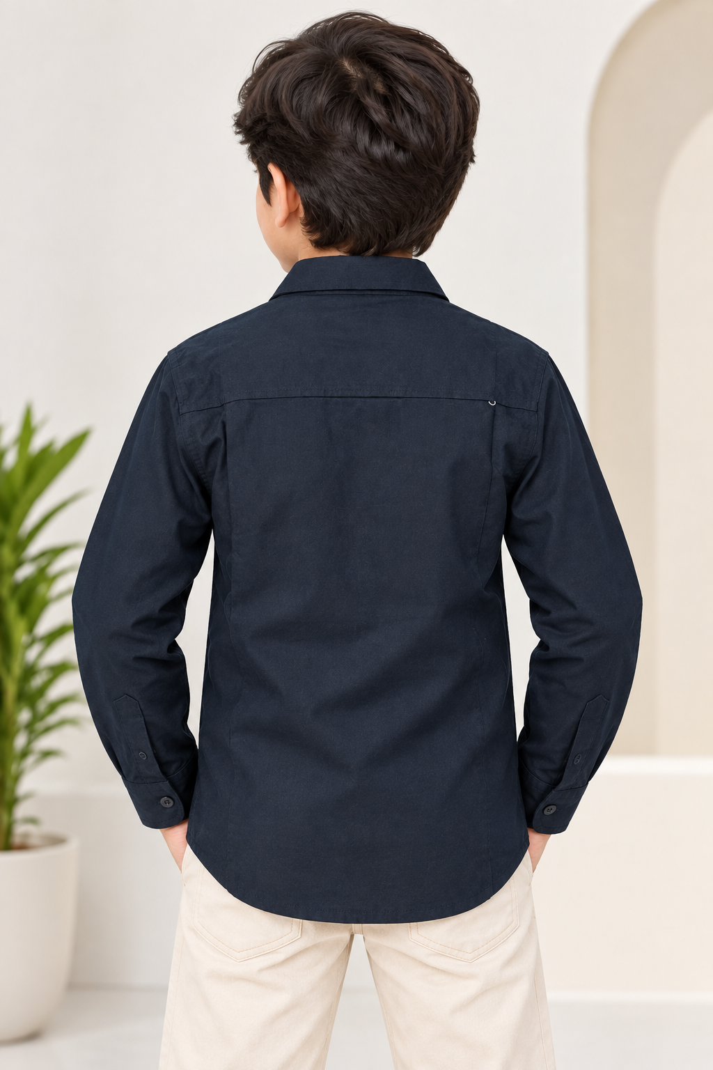 Boys Navy Blue Floral Embroidered Full Sleeve Shirt