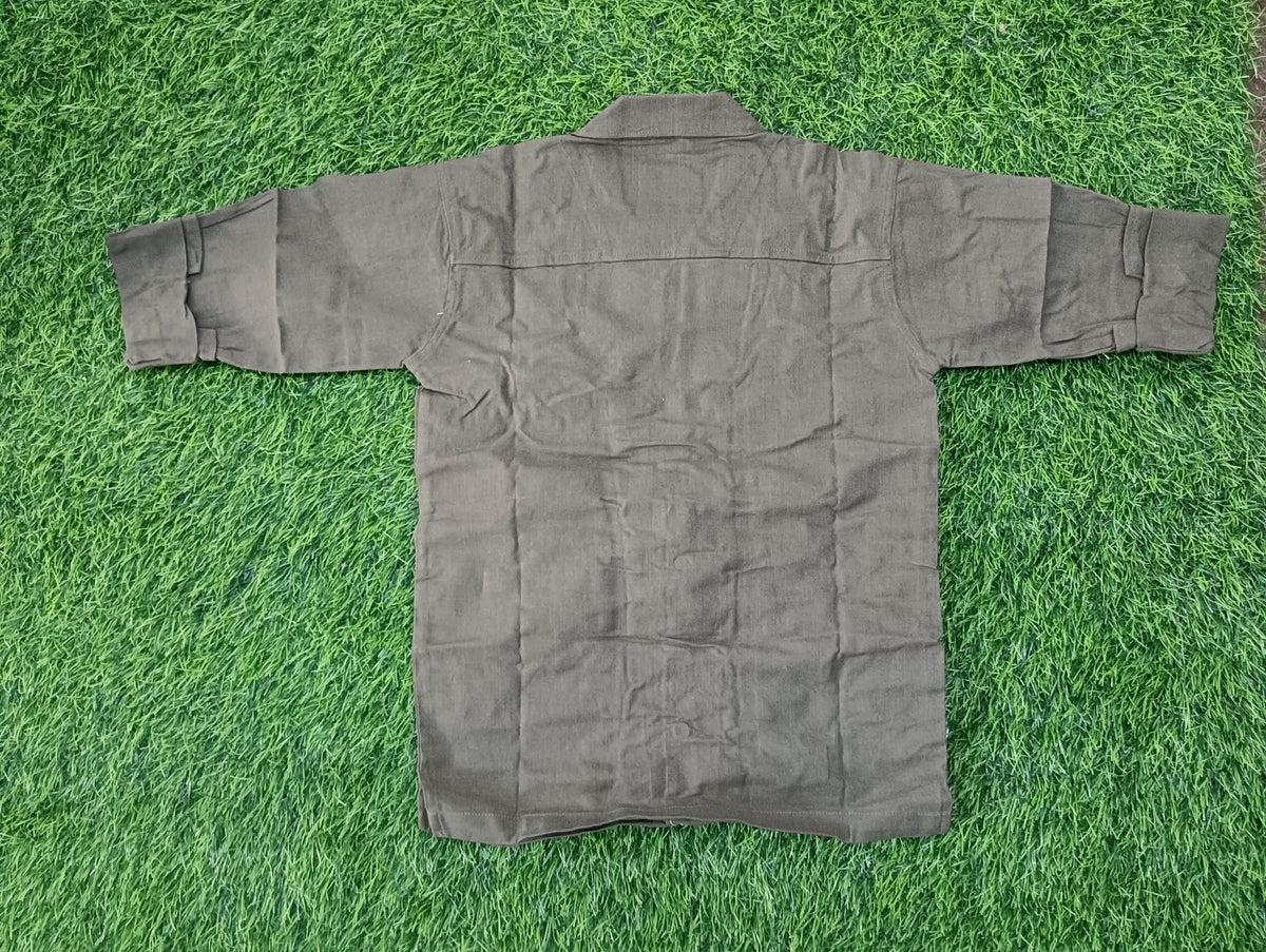 Boys Olive Brown Floral Embroidered Full Sleeve Shirt