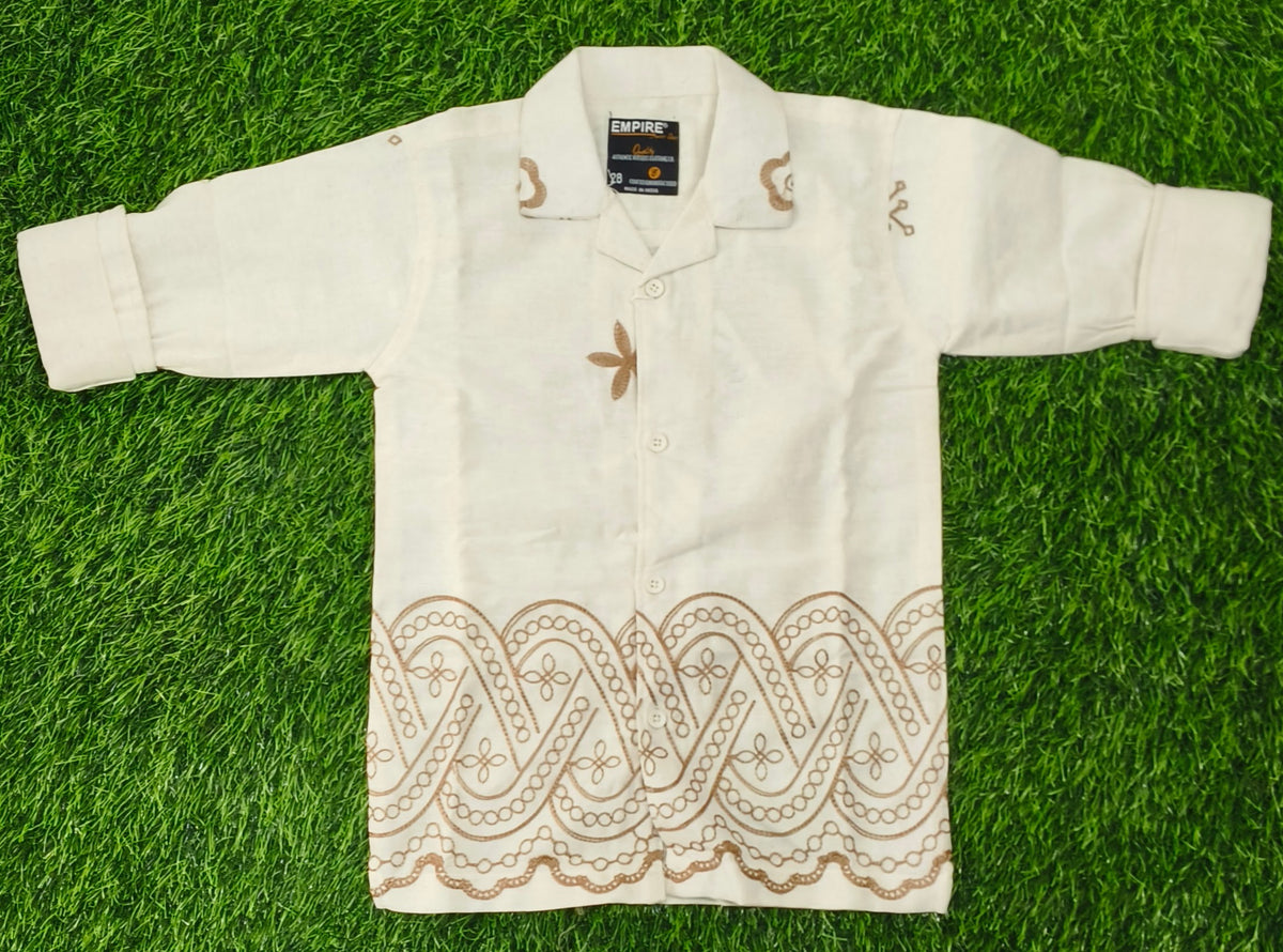 Boys Cream Embroidered Full Sleeve Shirt