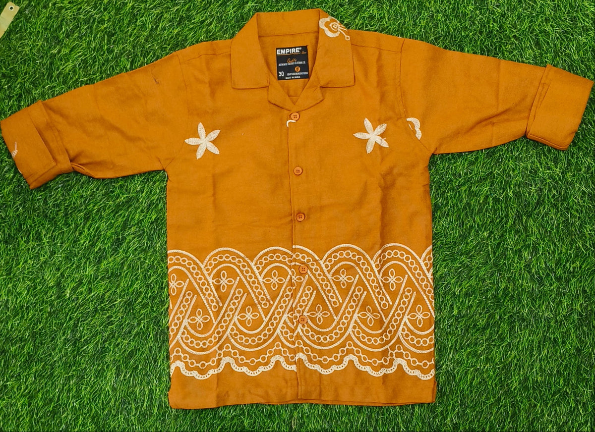 Boys Mustard Embroidered Full Sleeve Shirt
