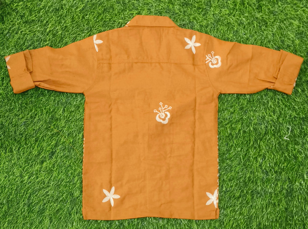 Boys Mustard Embroidered Full Sleeve Shirt
