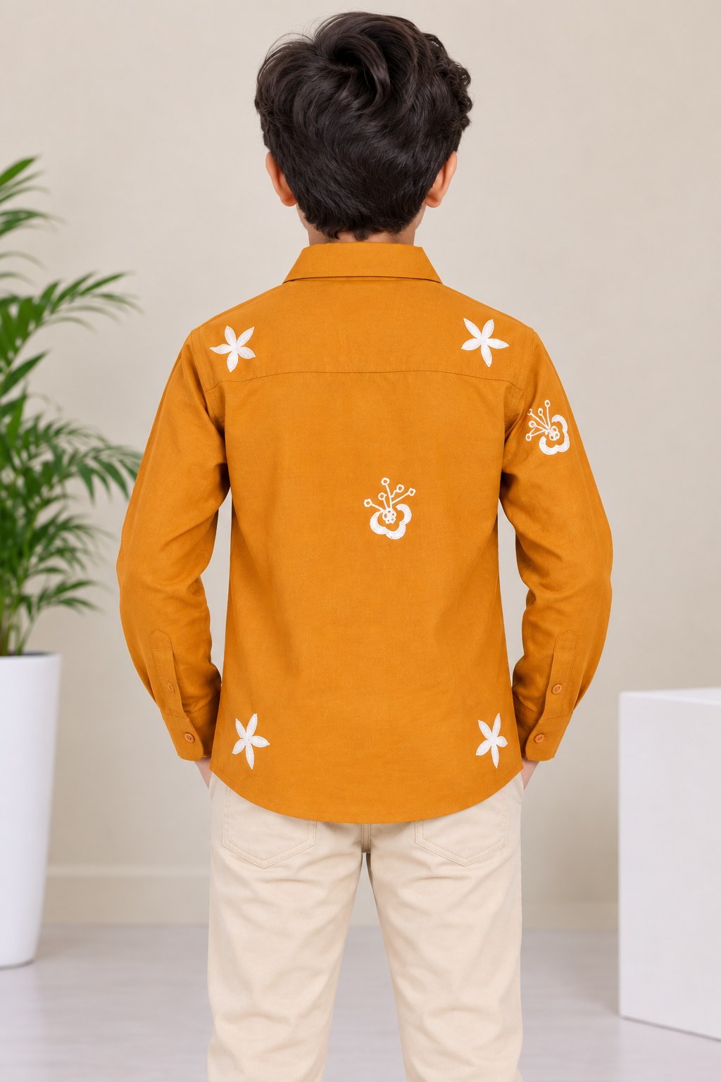 Boys Mustard Embroidered Full Sleeve Shirt