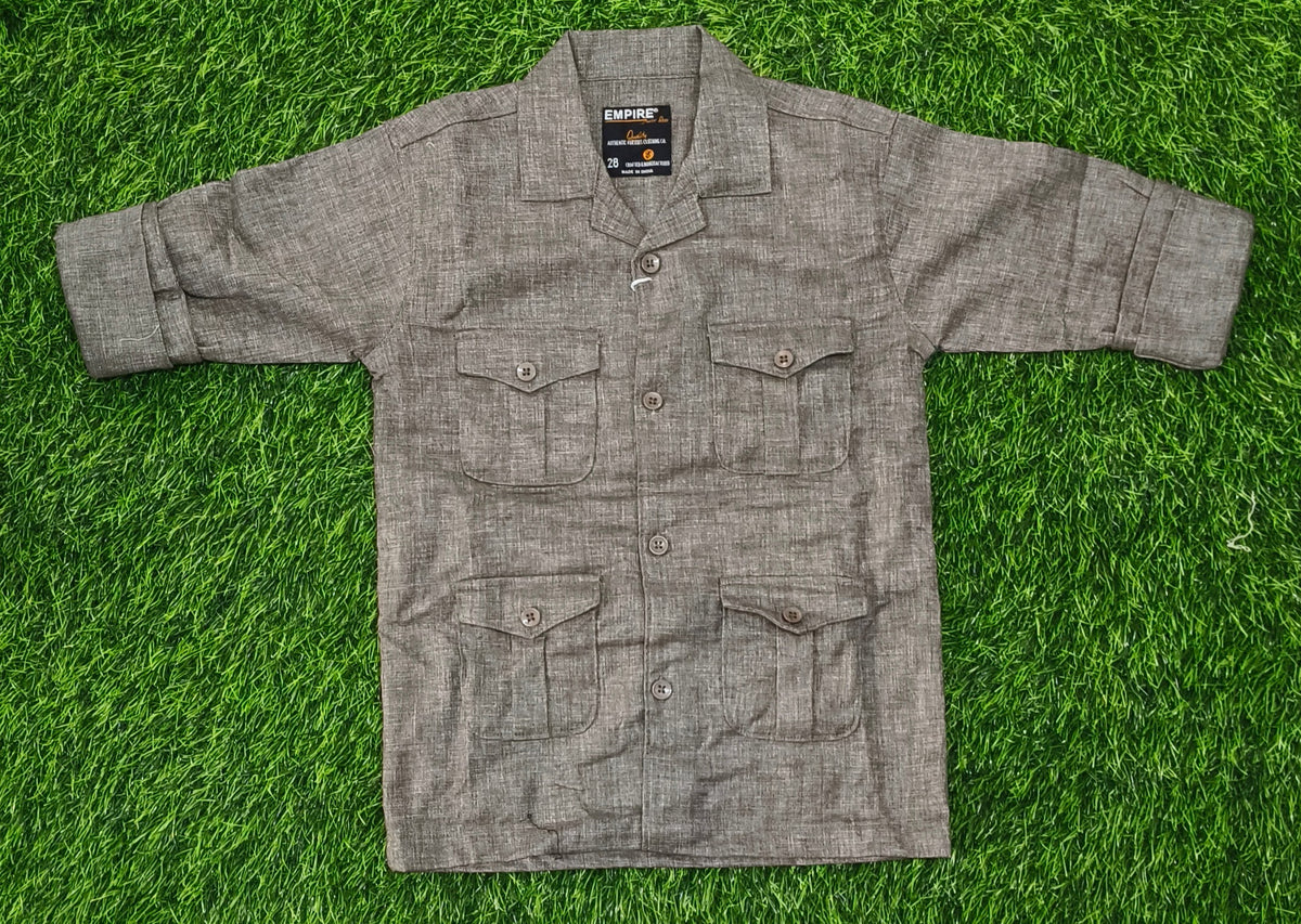 Boys Grey Multi-Pocket Full Sleeve Shirt