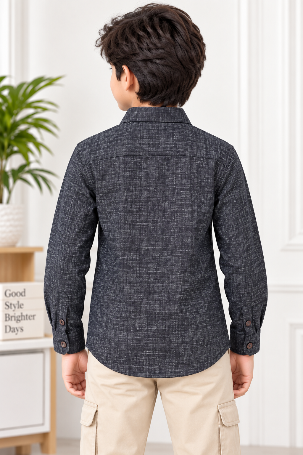 Boys Charcoal Grey Multi-Pocket Full Sleeve Shirt