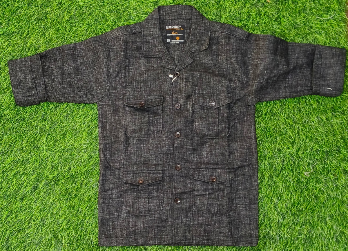 Boys Charcoal Black Multi-Pocket Full Sleeve Shirt
