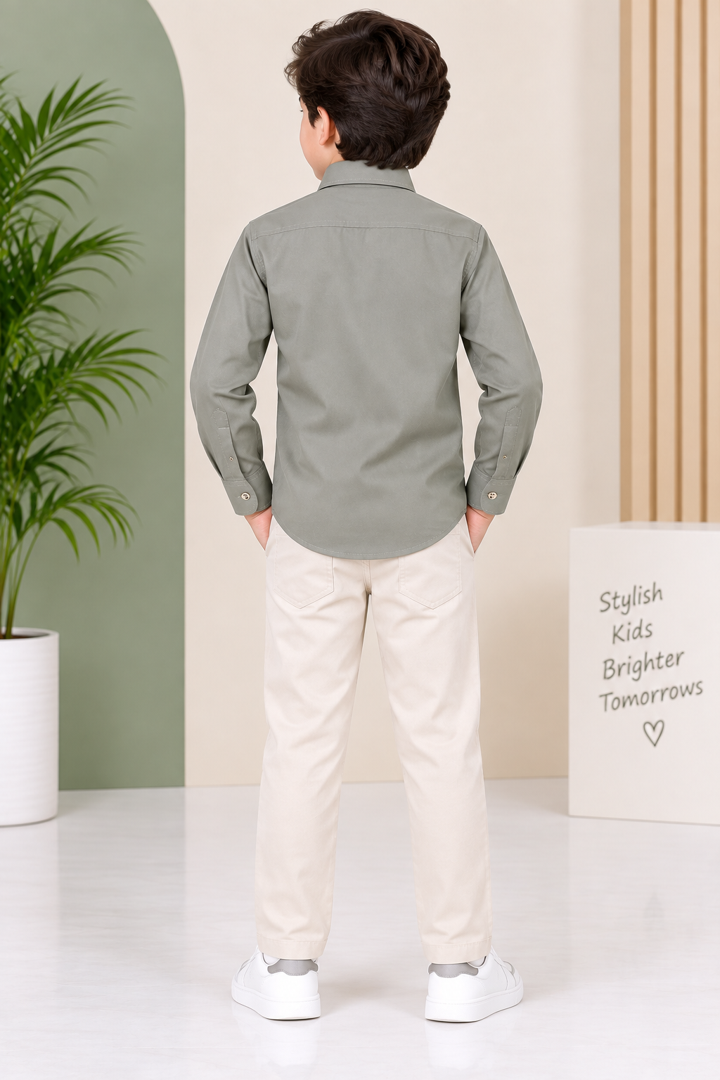 Boys Green Shirt & Cream Pant Party Wear Set