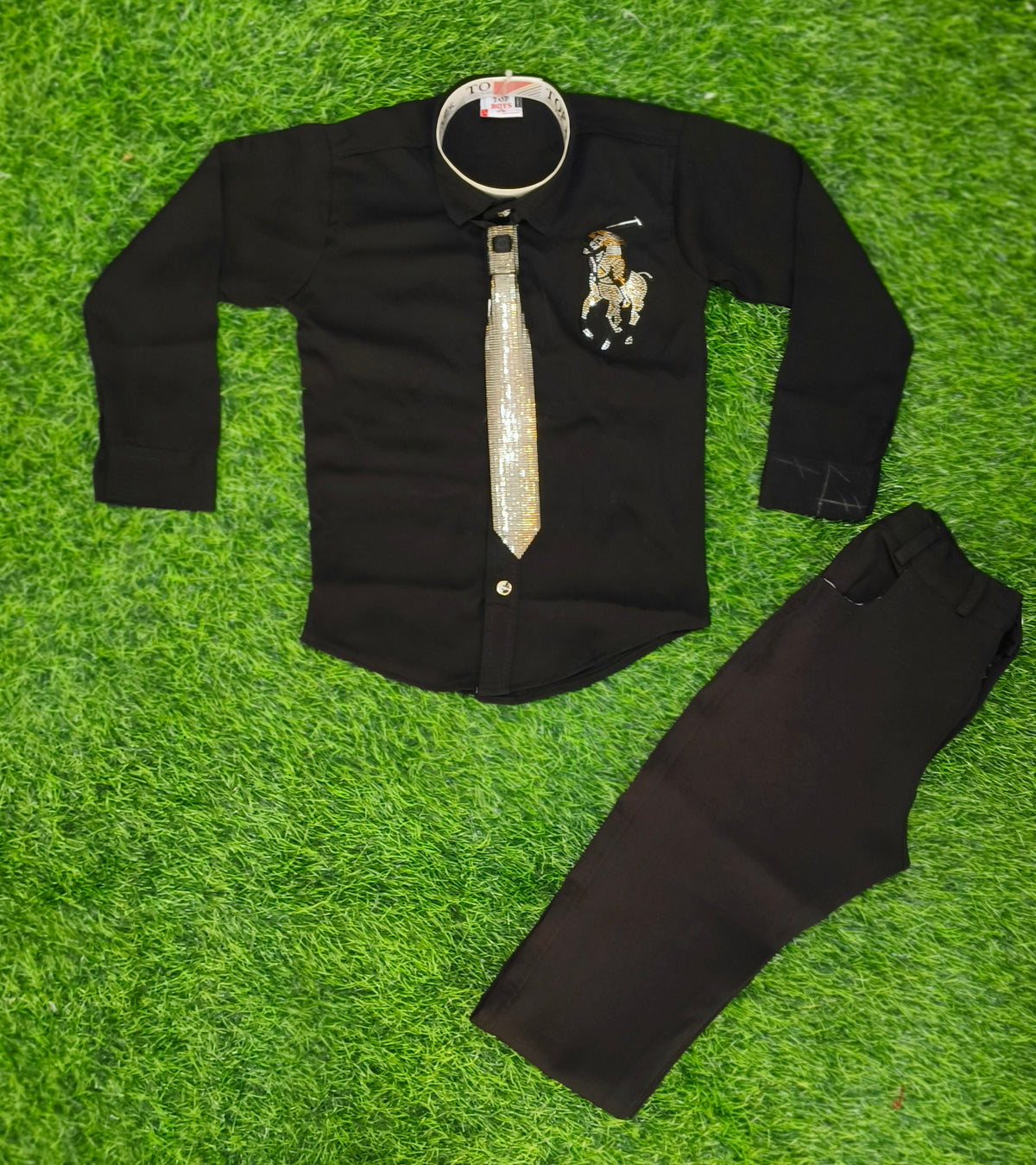 Boys Black Shirt & Black Pant Party Wear Set
