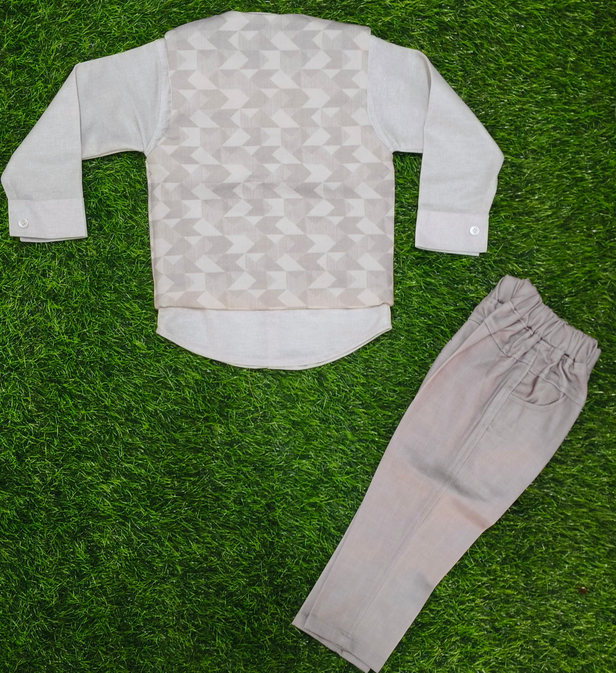 Boys Light Grey Printed Blazer Party Wear Set
