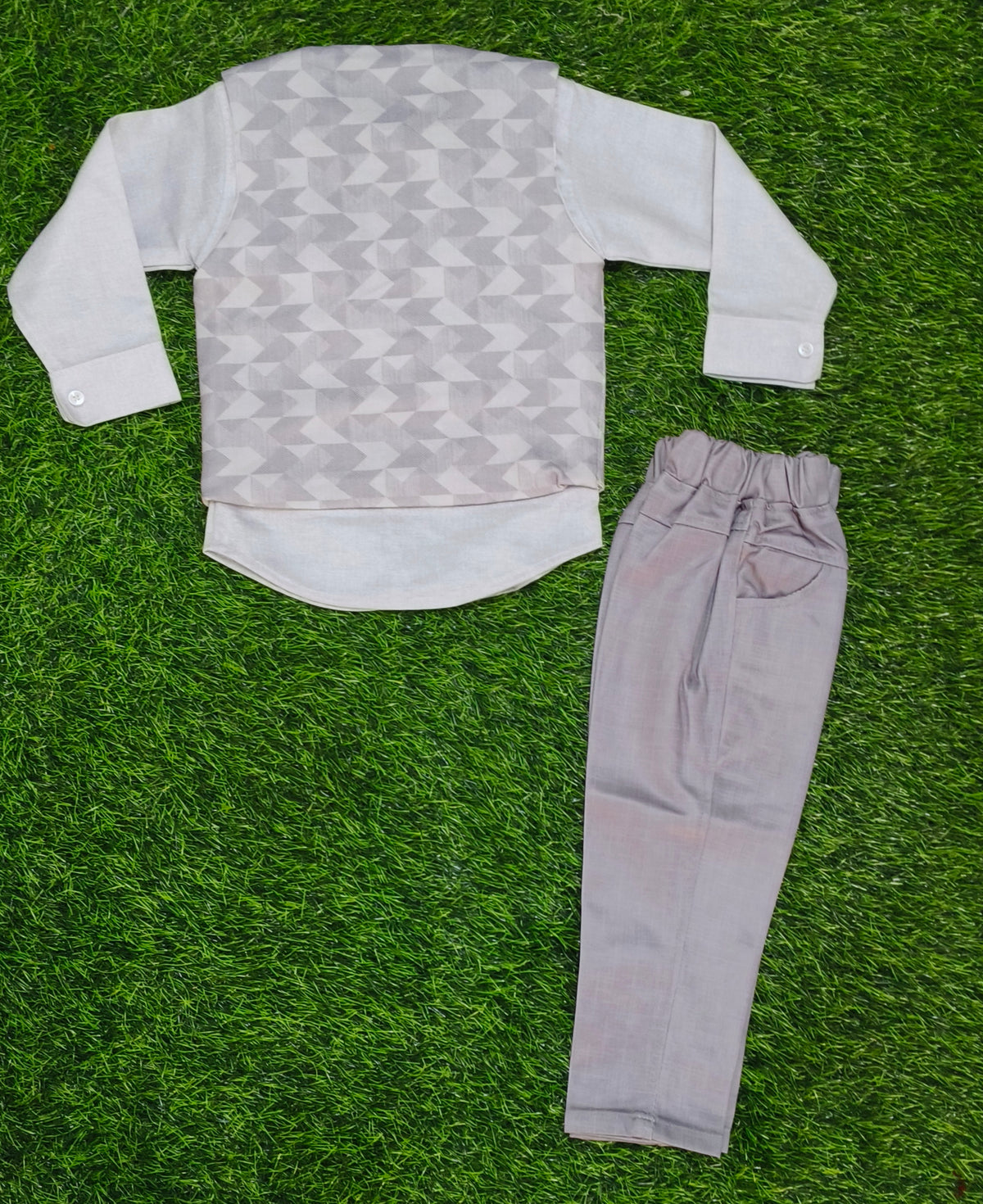 Boys Light Grey Printed Blazer Bow Tie Party Wear Set