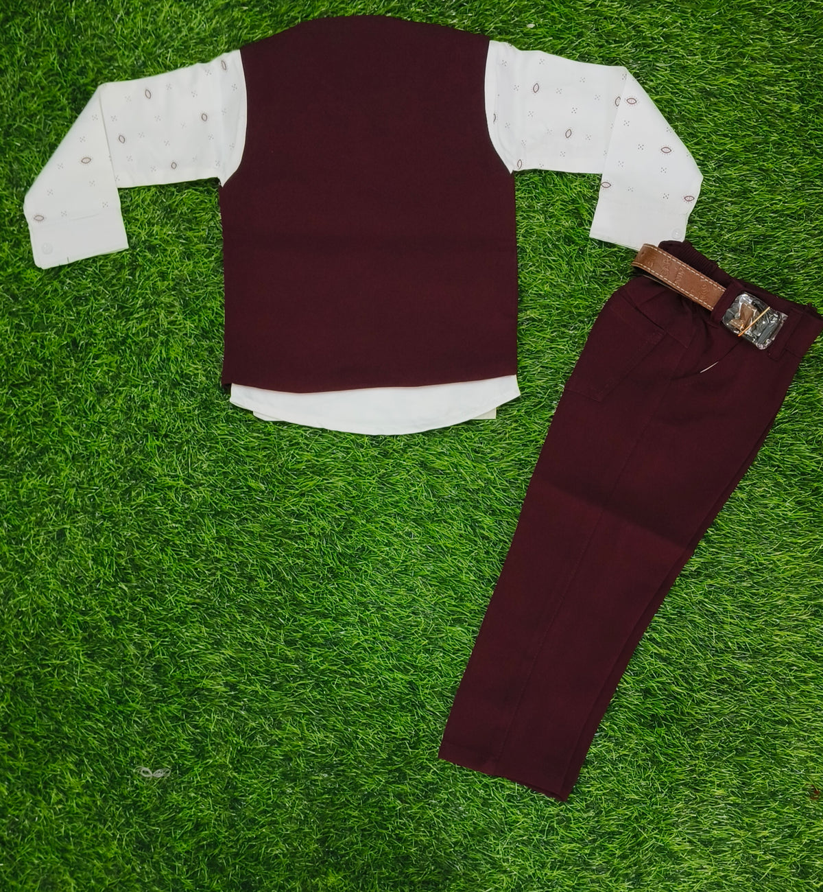 Boys Maroon Blazer Tie Party Wear Set