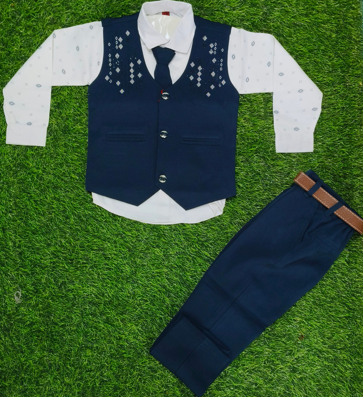 Boys Dark Navy Blue Blazer Tie Party Wear Set